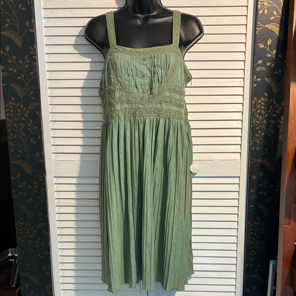 Matilda Jane Sage Green Midi Dress with Lace Detail